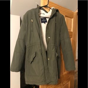 Olive American Eagle Parka Coat.